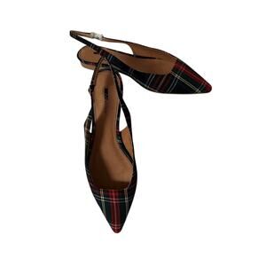 NIB Matiko Green Tartan Plaid Sling Back Pointed Toe Flat Size USA 8.5/EU 39
